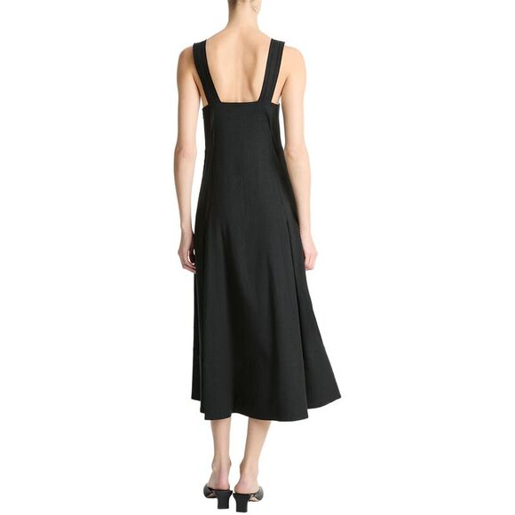 Vince Womens Square Neck Linen-Blend Tank Dress, Black - Picture 2 of 3